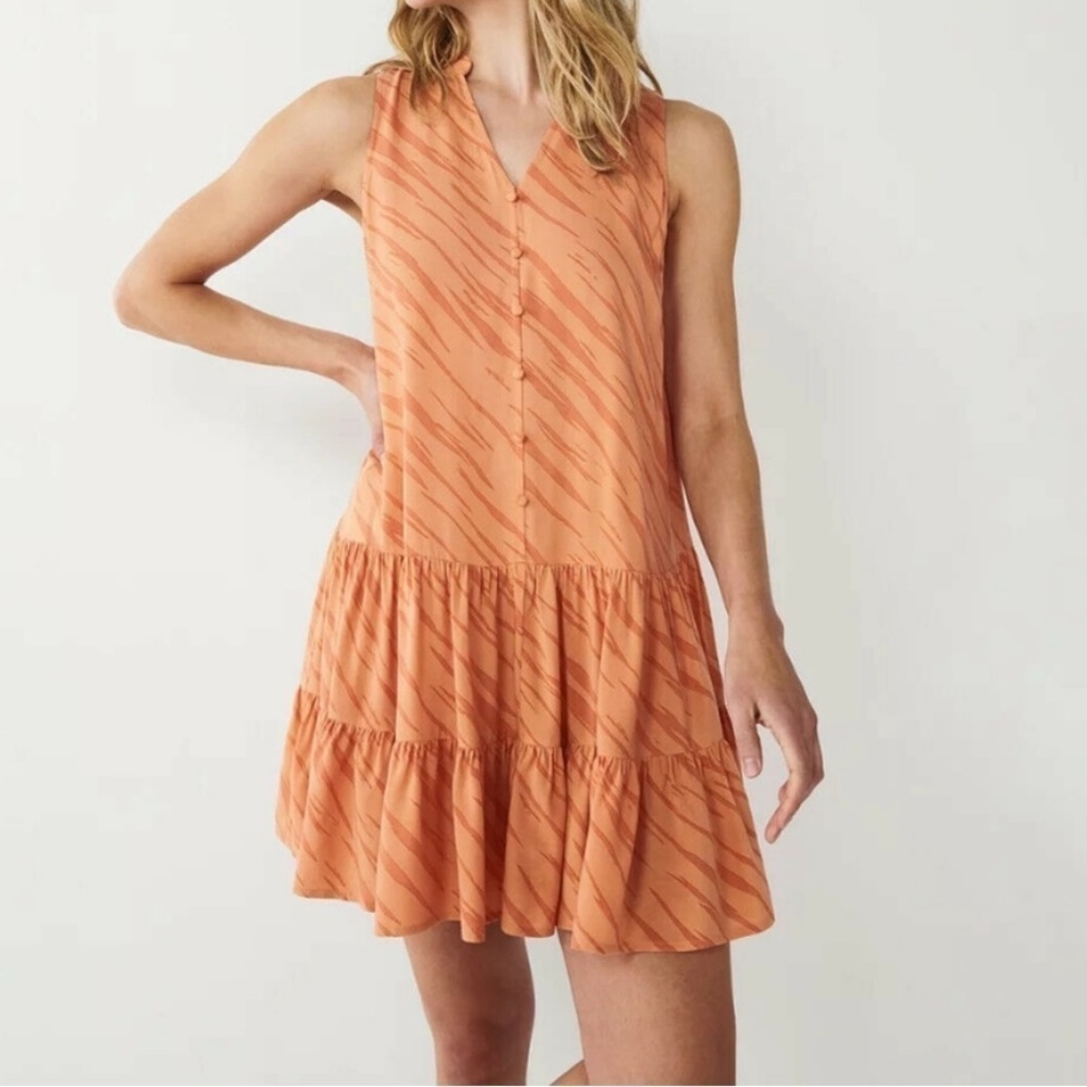 Nine West Orange Zebra Flouncy Button-Front Tiered Dress
